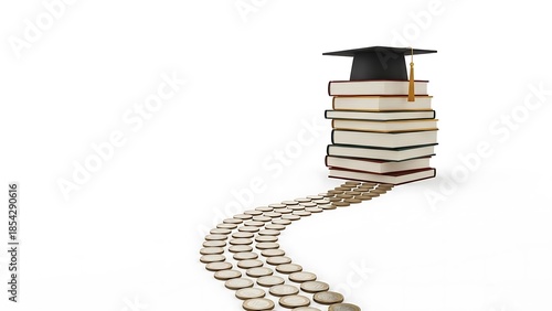 Coin path leading to graduation cap on books
