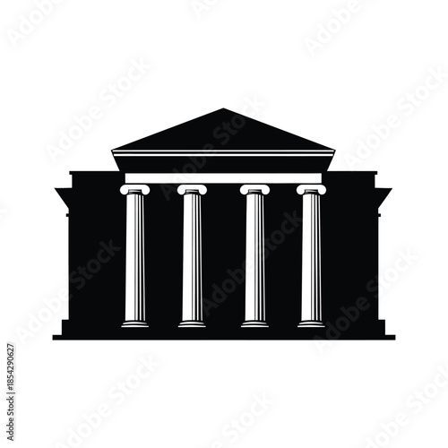 Classical building facade with prominent columns and triangular pediment a striking silhouette