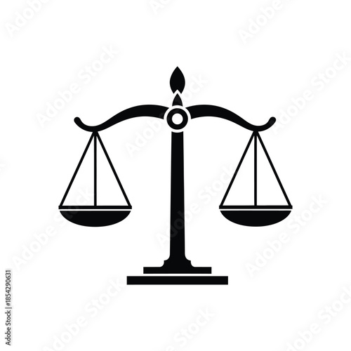 A stark black silhouette of scales of justice representing balance and legal fairness silhouette