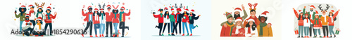 vector of a group of people taking a Christmas photo together