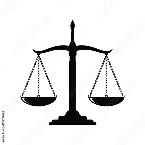 A classic depiction of the scales of justice perfectly balanced in silhouette