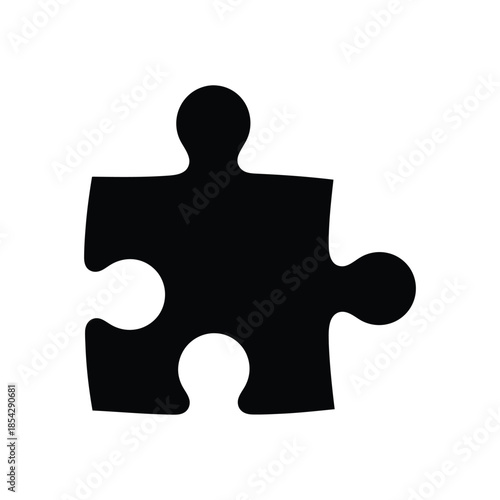 A single black puzzle piece isolated on a white background a striking silhouette