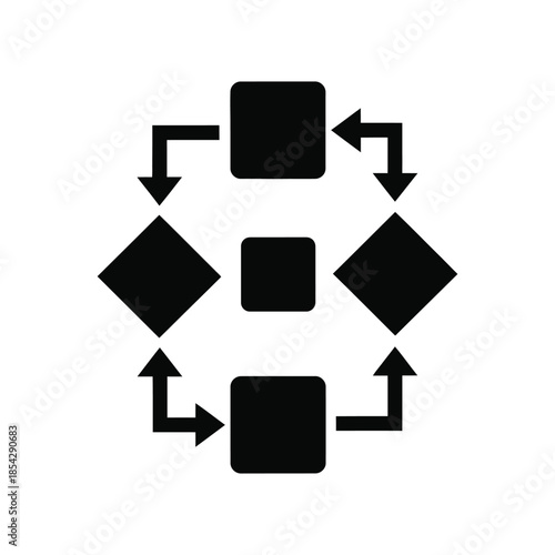 Geometric shapes forming a cyclical flow with directional arrows a striking silhouette