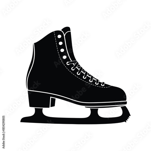 A striking black and white image of a single ice skate a bold silhouette