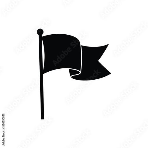 A waving black flag on a pole simple design isolated on a white background silhouette