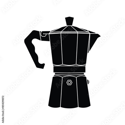 A striking black and white image of a classic italian stovetop espresso maker silhouette