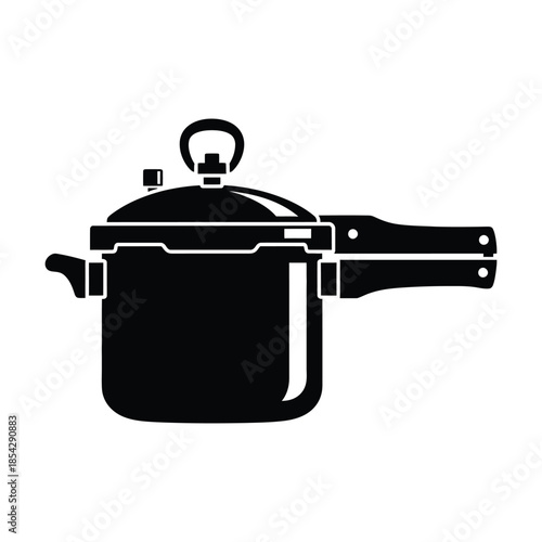 A black silhouette of a pressure cooker with handles and lid kitchen appliance silhouette