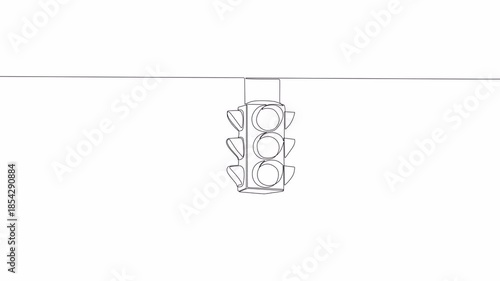 Video. Sketch of a traffic light with a smooth continuous line. Traffic light icon drawing for traffic safety, street management and urban design projects. Animation on a white background 4K.