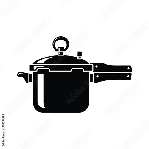 A black silhouette of a pressure cooker with handles and a lid kitchen appliance silhouette