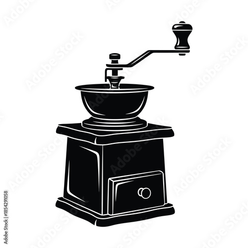 Vintage coffee grinder illustration a classic kitchen tool depicted in striking silhouette