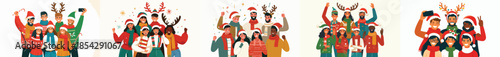 vector of a group of people taking a Christmas photo together