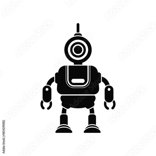 A simple black robot design standing upright a modern technological illustration silhouette