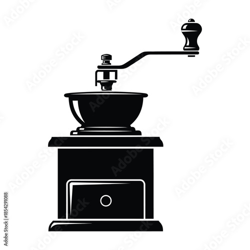 Vintage coffee grinder illustration a classic kitchen tool in a dark bold silhouette