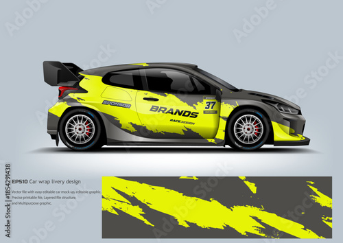 A vibrant neon yellow and black racing wrap designed for high visibility and modern motorsport appeal.