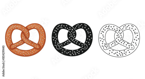 Three different visual representations of a traditional pretzel shape
