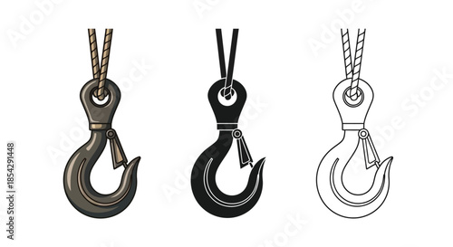 Three variations of metal hooks displayed in different color schemes