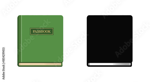 A green passbook and a black notebook are displayed side by side