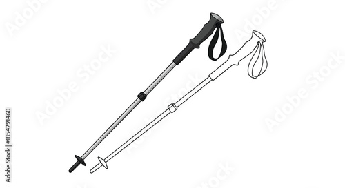 Diagram of two hiking or trekking poles one extended and one collapsed