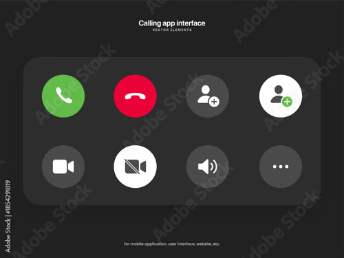 Phone calling icon set. Streaming icon set. Video call buttons set. Collection of internet conversation buttons. A set of video communication elements. Stock vector EPS10.