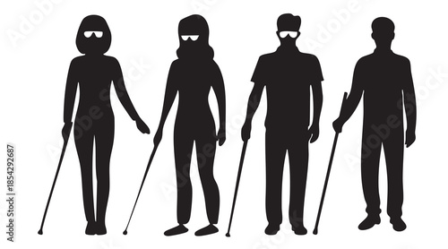 Blind Person With Cane Silhouettes on White Background Vector Fully Editable Smart Object Text Effect