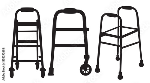 Crutch Walker Disabled Person Icon Silhouettes on White Background Vector Fully Editable Smart Object Text Effect