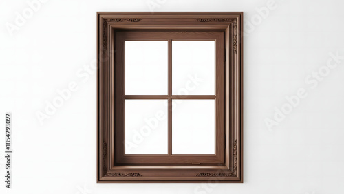 Framed Window on White Wall: A detailed view of a classic framed window, mounted against a plain wall, offers a blend of architectural elegance and a sense of serenity. 