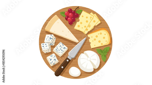 Delicious cheese board platter with various types of cheese, grapes, and a knife, perfect for culinary inspiration and gourmet food presentations