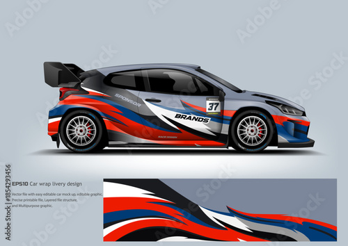 A bold red and black car wrap with sleek aerodynamic shapes designed to convey speed, power, and professional racing aesthetics.