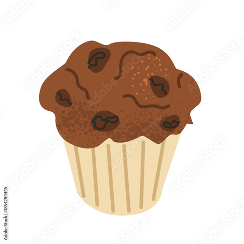 Chocolate muffins isolated on white background. Vector cartoon illustration of fresh sweet pastries.