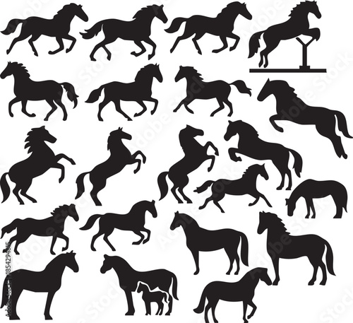 Horse Running and Galloping Silhouettes on White Background Vector Fully Editable Smart Object Text Effect