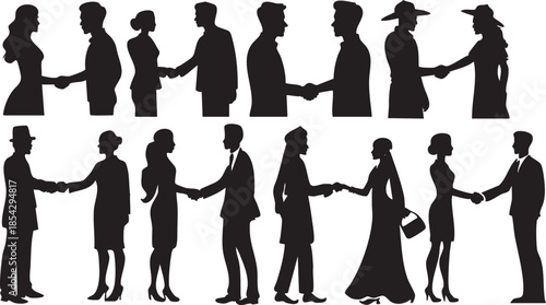 Business Handshake Agreement Silhouettes on White Background Vector Fully Editable Smart Object Text Effect