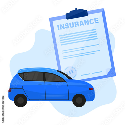 Car Insurance Document - Auto and Paper Form. Vector isolated on white.