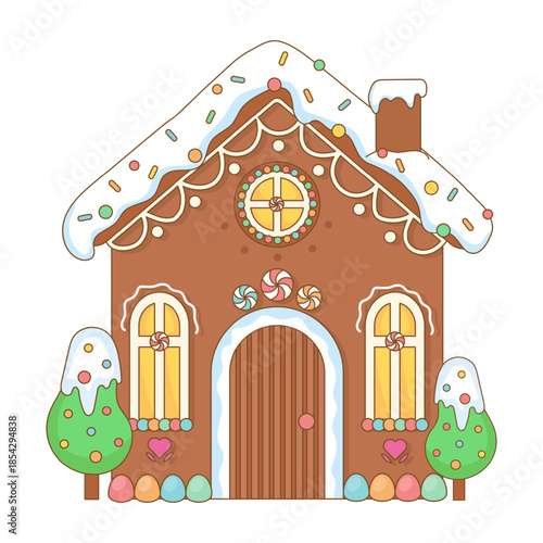 Gingerbread house - Christmas cookie vector illustration.
