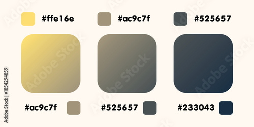 Gradient collection, shiny rainbow hologram. Holographic foil texture, grey, black, yellow gradation. Catalog of samples palettes in RGB HEX. Vector set for frame, border, other design.