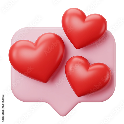 Vibrant 3D Hearts in a Pink Chat Box for Love and Romance Communication