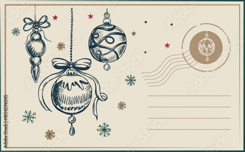 Vintage Christmas and new year postcard with stamps