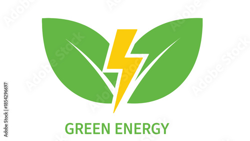 Green leaf with a yellow lightning bolt symbolizes sustainable energy and environmental consciousness