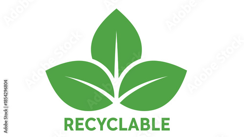 Green leaves symbol with recyclable text a simple icon representing environmental consciousness