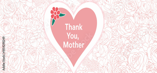 Beautiful Vector Graphic Heart-Shaped Mother's Day Card with Floral Pattern and Thank You Message