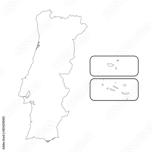 Map of Portugal, sign silhouette. World Map Globe. Vector Illustration isolated on transparent background. Europe continent.