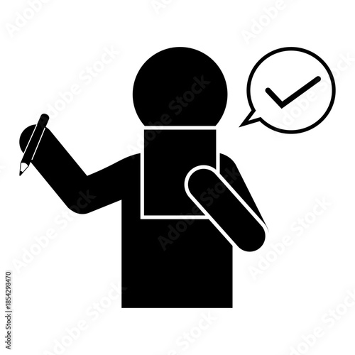 書類をチェックする人のモノクロピクトグラム