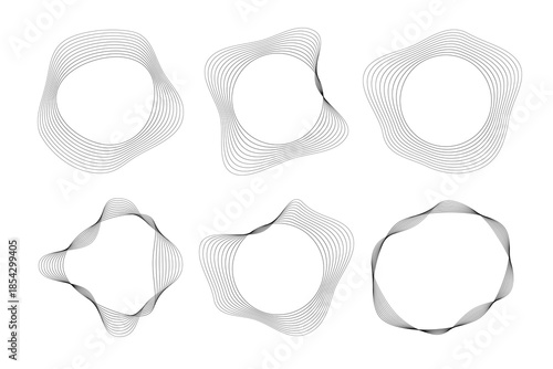 Set of round curved sound waves with dynamic wavy stripes
