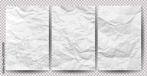 Set of white clean crumpled papers