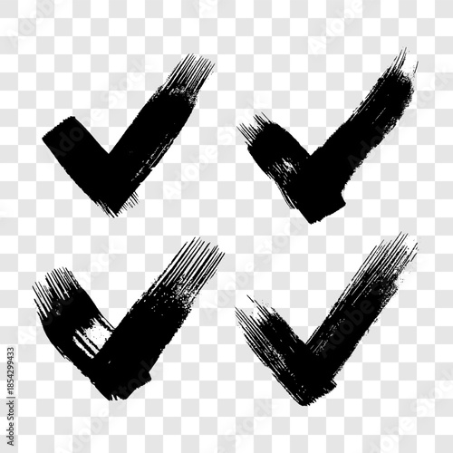 Set of black grunge brushstrokes in the shape of a check mark