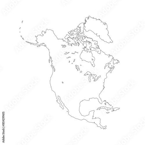 Map of North America, sign silhouette. World Map Globe. Vector Illustration isolated on transparent background. American continent.