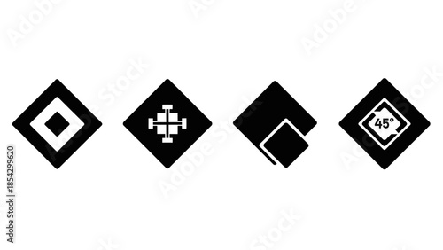 A Collection of Four Abstract Diamond Geometric Icons with Diverse Internal Designs