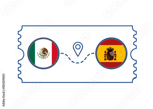 Mexico – Spain International Travel Route vector ticket
Vector ticket route between countries