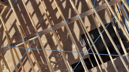 Construction of a Wooden Framework for a Building in Progress