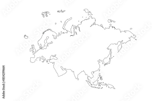 Map of Eurasia, sign silhouette. World Map Globe. Vector Illustration isolated on transparent background. Europe and Asia continent.