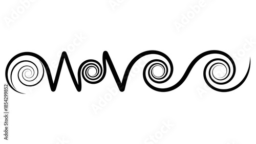 Abstract black and white graphic design with swirls and V shapes representing movement